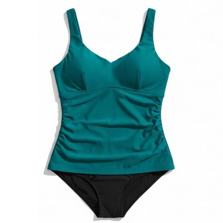 Kaemgyyd Womens Tankini Set Two Piece Swimsuit Scoop Neck Slimming Swim Top Bathing Suit with Bottoms Color Block Swimwear