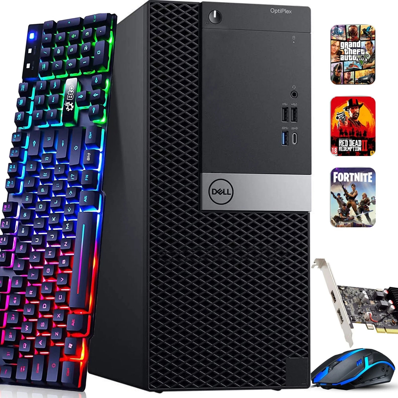 Dell Gaming PC Tower Core i5-8500 16GB RAM 512GB SSD NVIDIA GT 1030 Wi-Fi Win 11