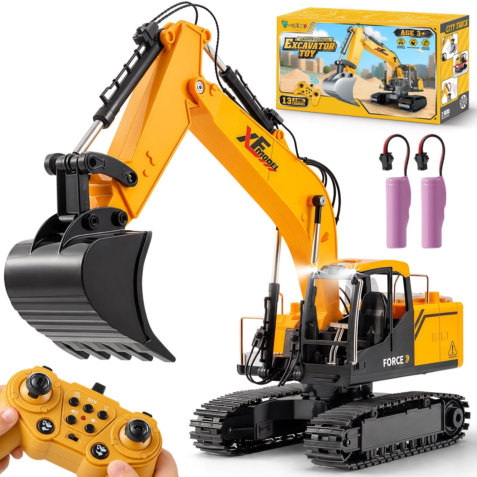 V-Opitos Rc Excavator Toys For Boys Age 3 4 5 6 7 8 9 10 Years Old 13Ch