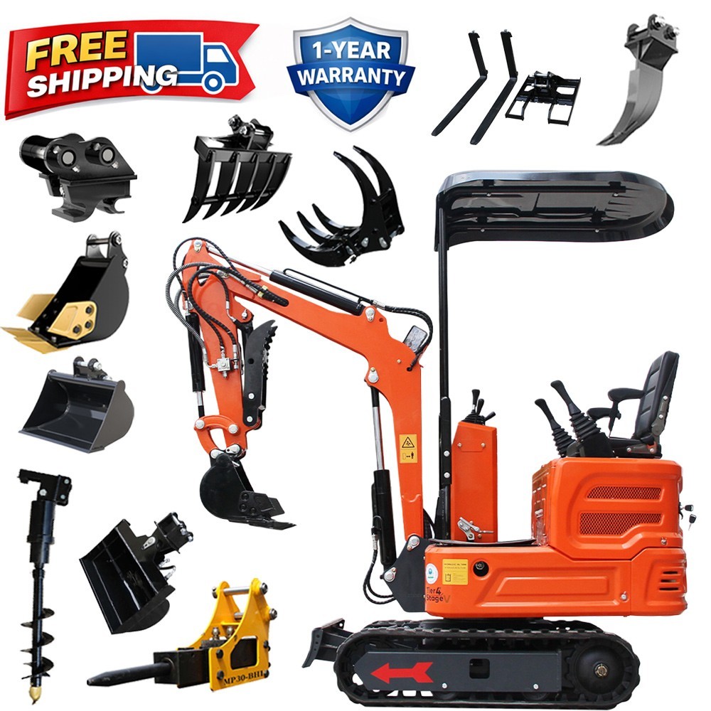 1 Ton Tracked Mini Excavator B&S Engine US In Stock Free Ship Attachments Kits