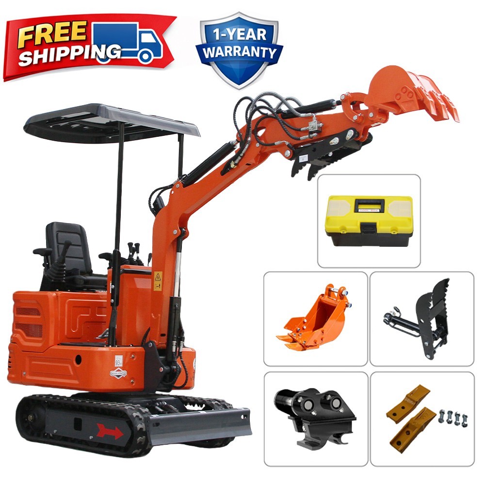 1 Ton Tracked Mini Excavator B&S Engine Pilot Control+Attachments FREE SHIPPING