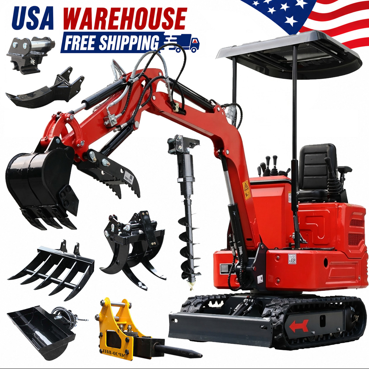 New Mini Excavator 1.4T Kubota Diesel Compact Hydraulic Digger  Free shipping