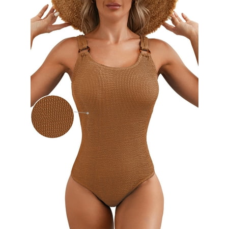 DOKOTOO Women’s One-Piece Swimsuit with Tummy Control, Solid Ribbed Monokini, Wide Straps, Open Back, L