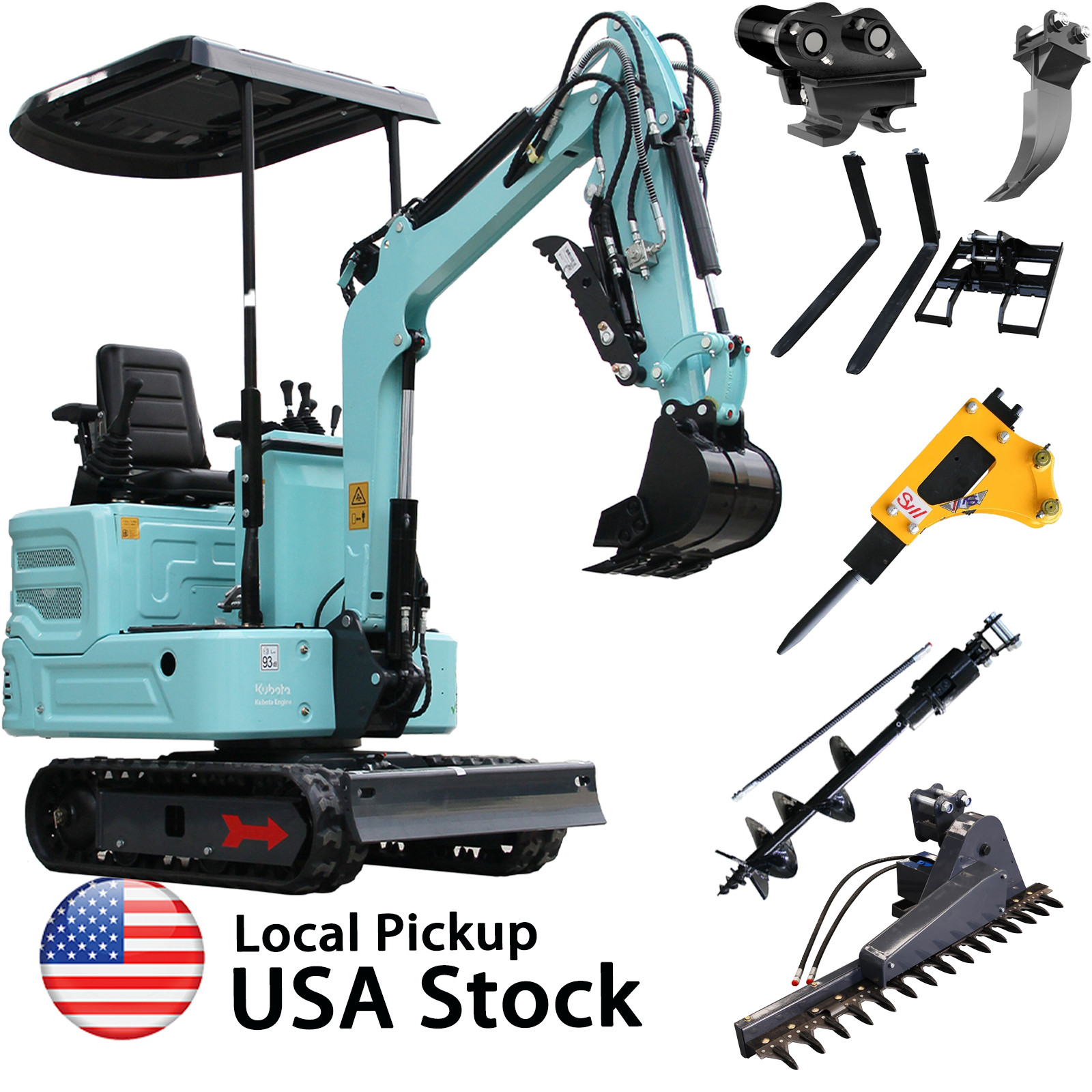 1.4Ton Mini Excavator Diesel Kubota Crawler Digger Hydraulic thumb, Free Ship