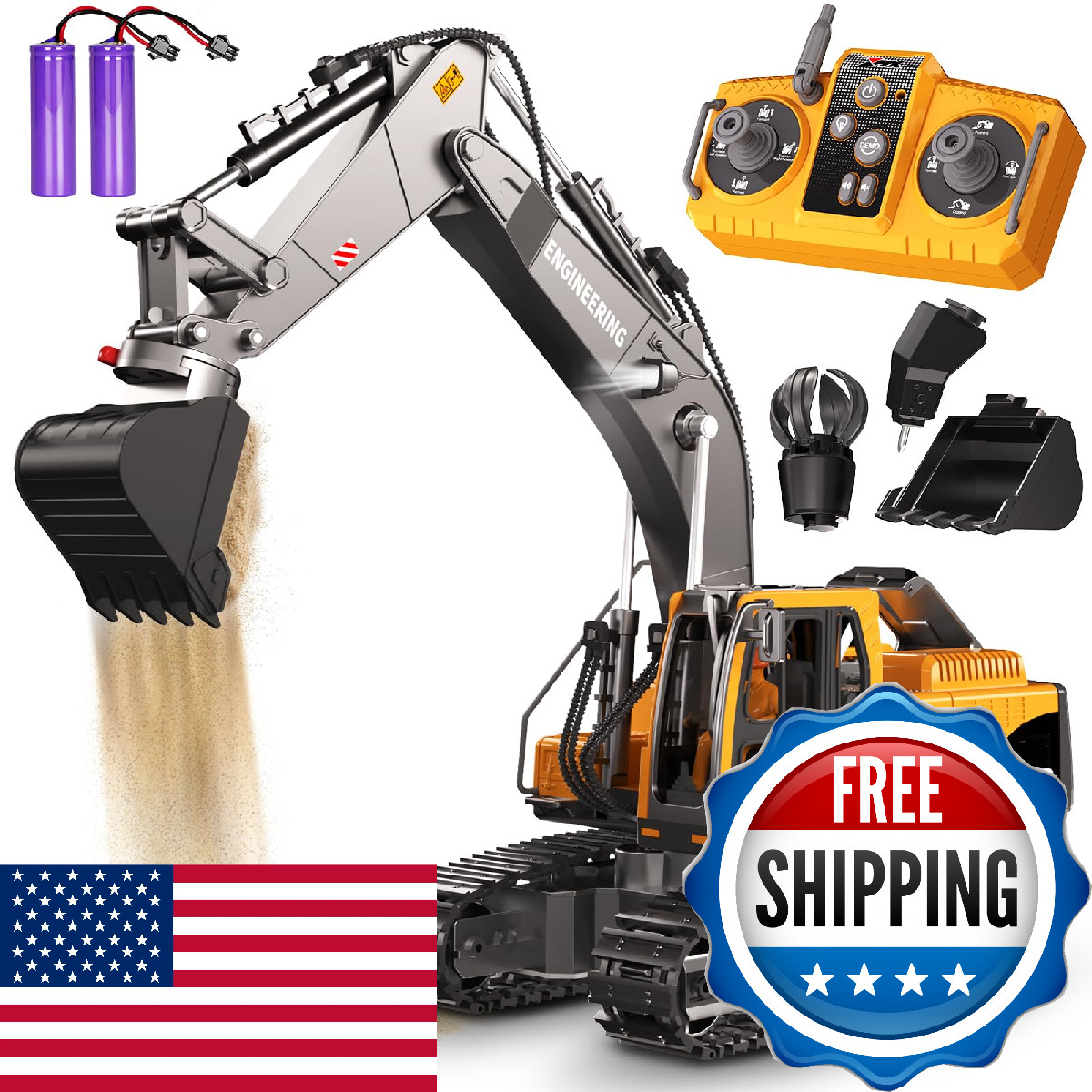 Remote Control Excavator Toys, 3-in-1 Metal Bucket/Claw/Drill, Turns 680° – Cons