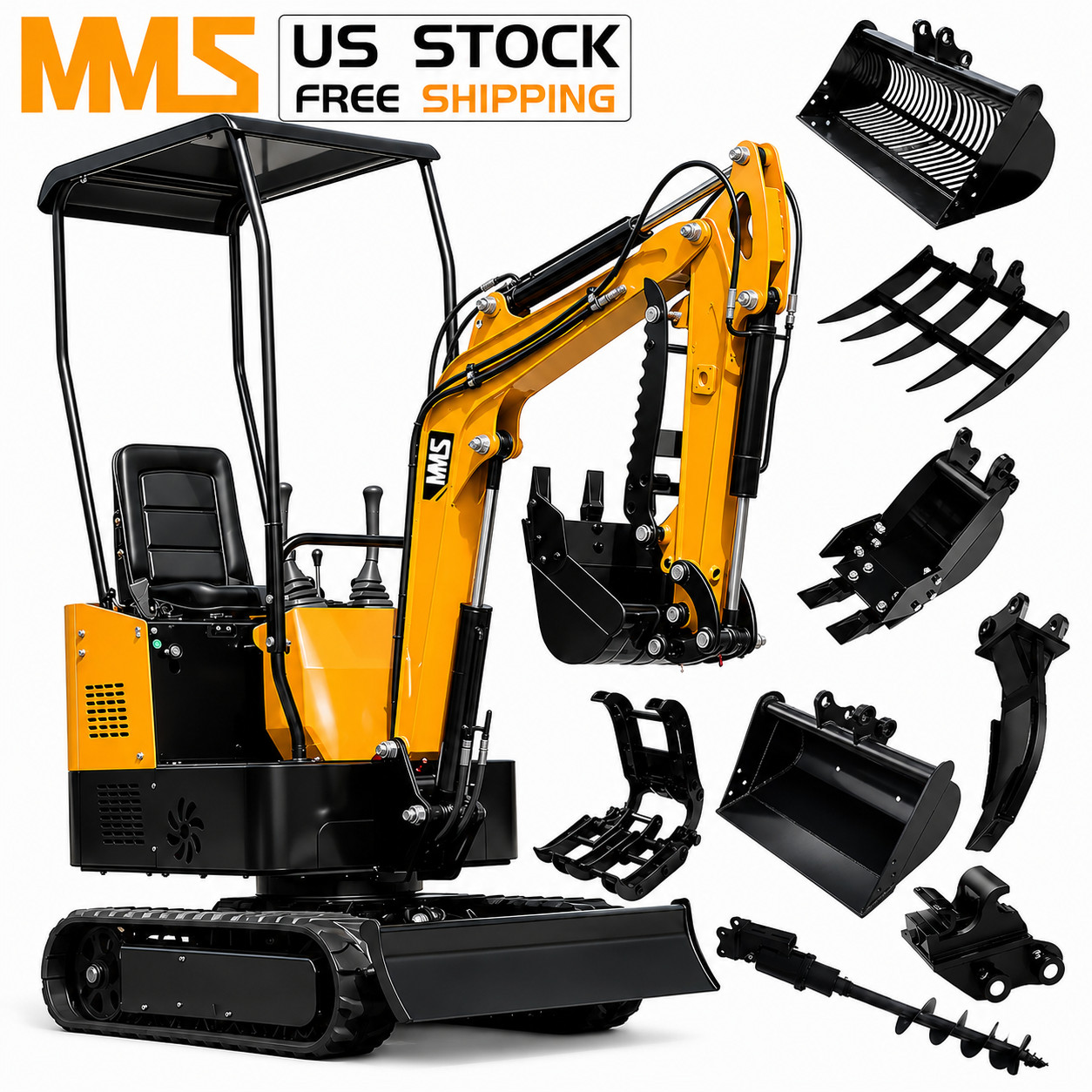 Free Unloading&Shipp Mini Excavator 1 Ton Digger Track Digger with 8 Attachments