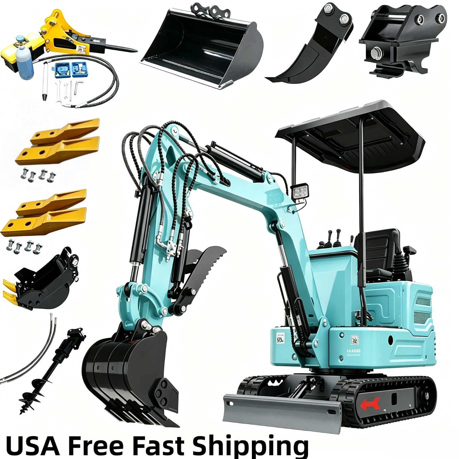 1.4Ton ExcavatorKubota Diesel Pilot Control EPA Engine with 10 Attachments USA