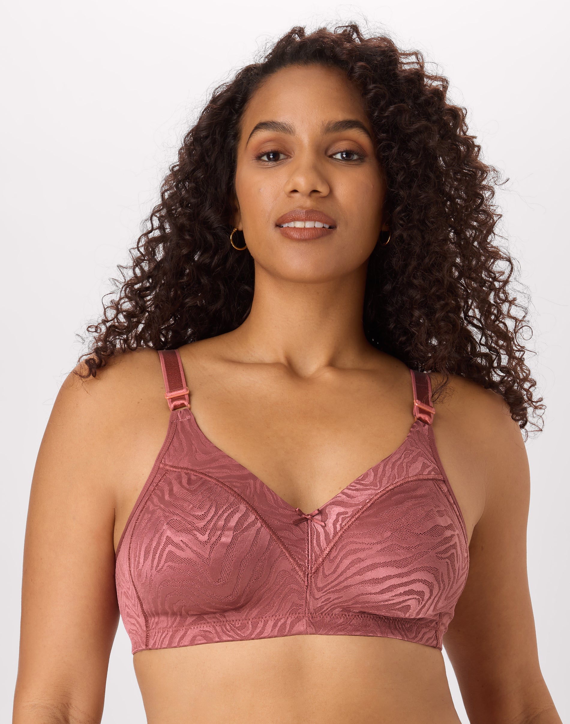 Bali Double Support Lace Wireless Bra Mahogany Red Zebra 38D Women’s