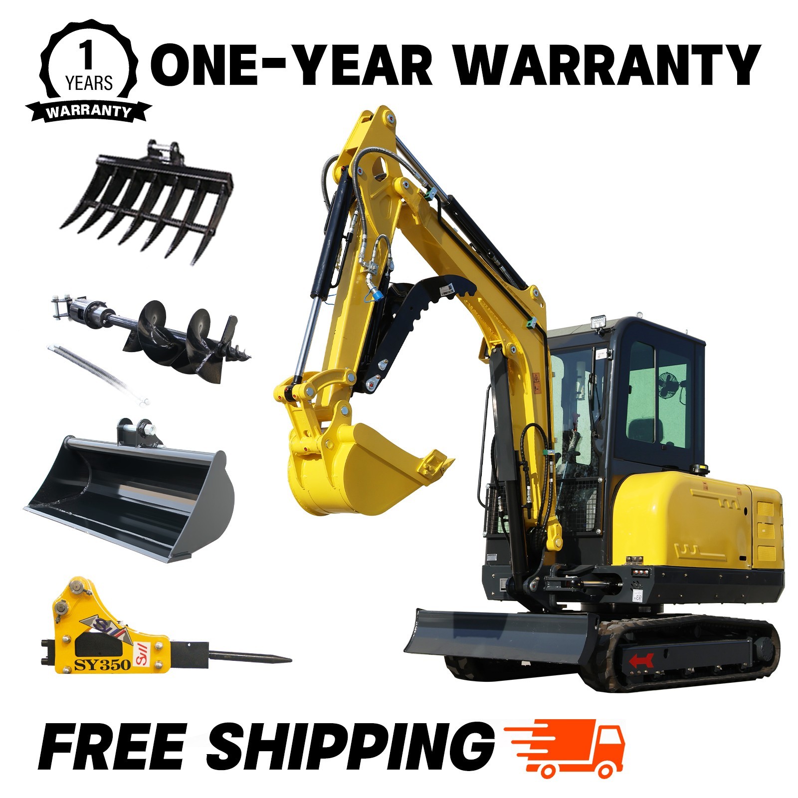2026 3.5 Ton Excavator Kubota Engine 25HP Enclosed Cab 4 assistive devices