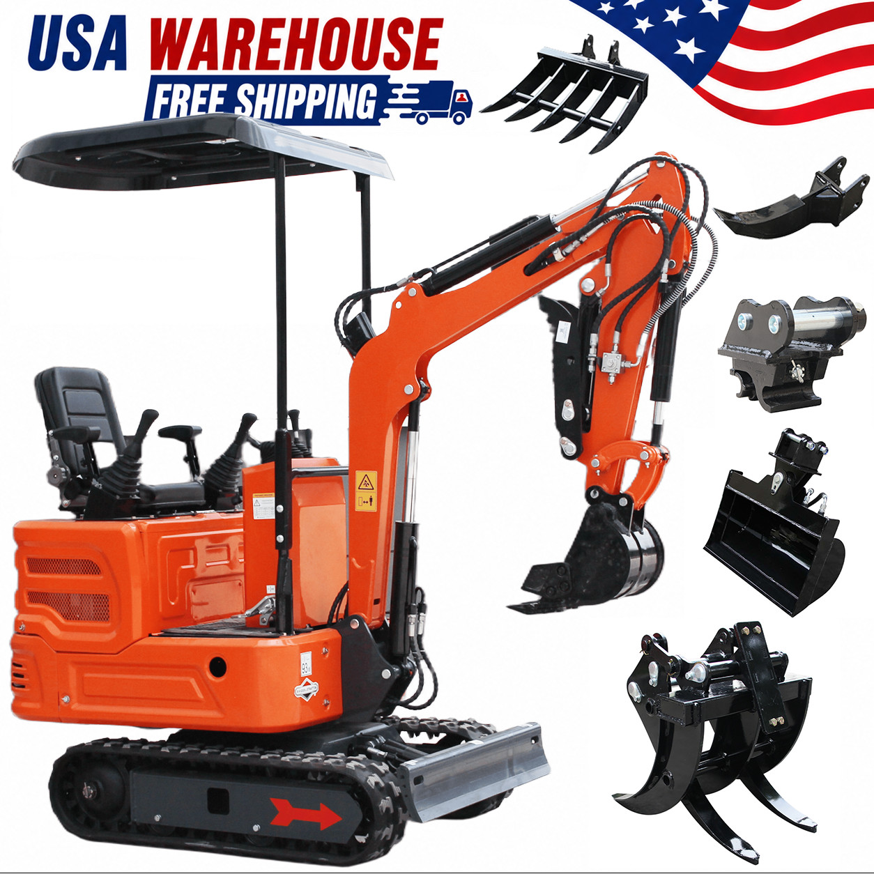 2026 Mini Excavator 1 T 13.5HP B&S Hydraulic Thumb wooden crates Free  Shipping