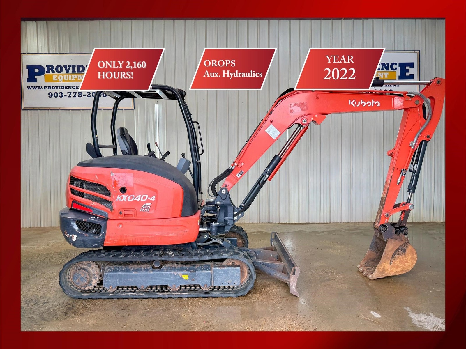 2022 KUBOTA KX040-4 OROPS STRAIGHT BLADE MINI COMPACT TRACK EXCAVATOR