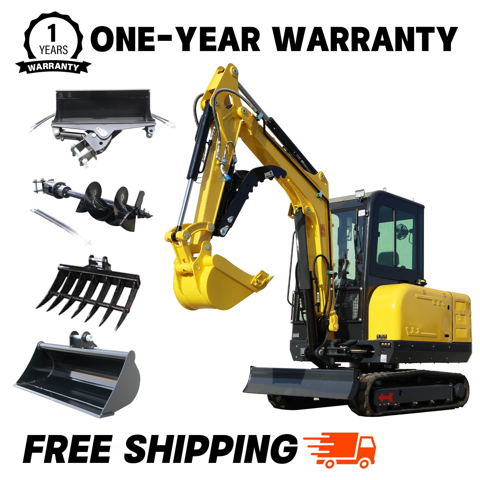 3.5 Ton Excavator Kubota Engine 25HP Enclosed Cab 4 assistive devices USA Stock