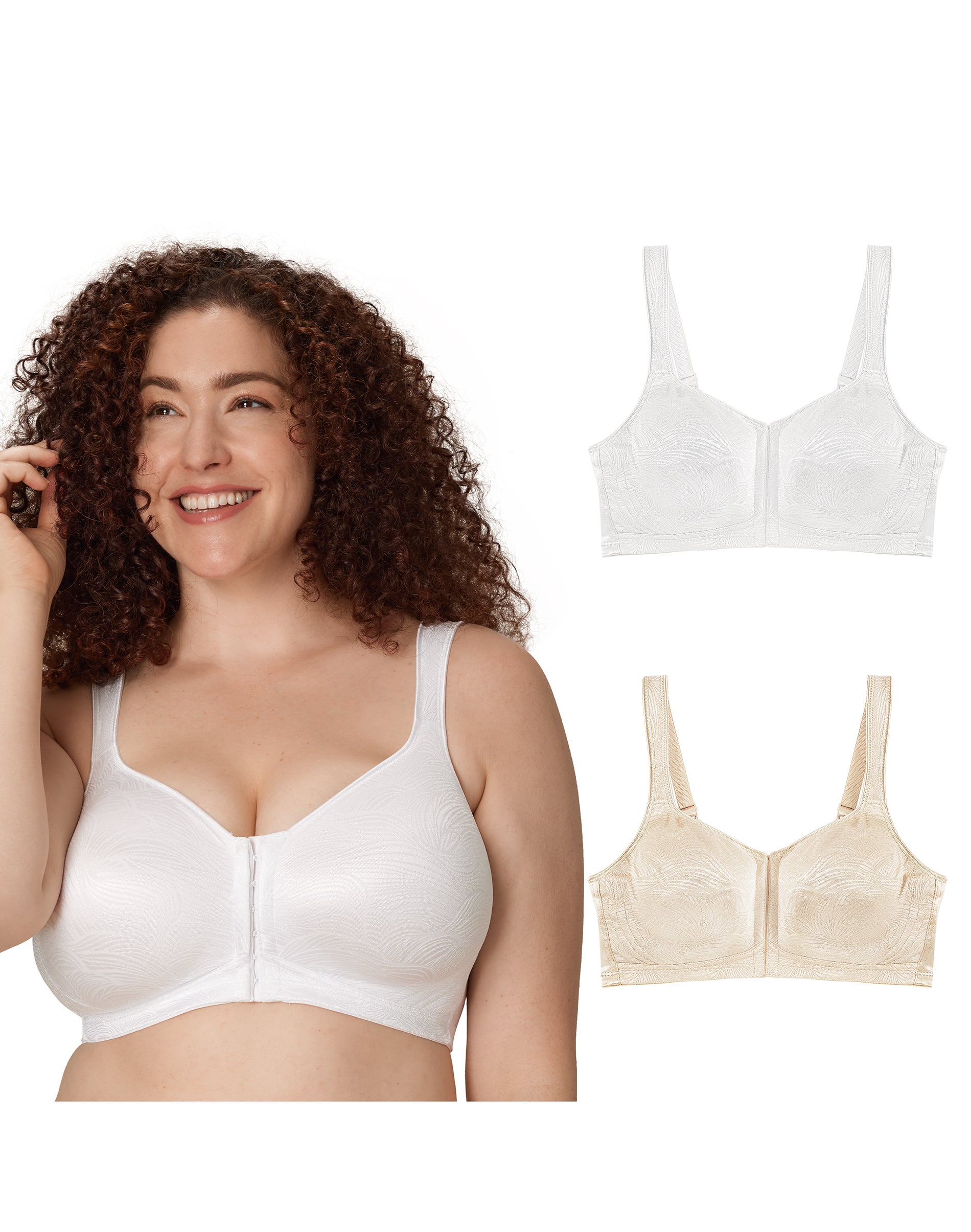 Playtex 18 Hour POWER SUPPORTX Front Close Extra Back Support Wireless Bra, 2-Pack White/Light Beige 38DD Women’s