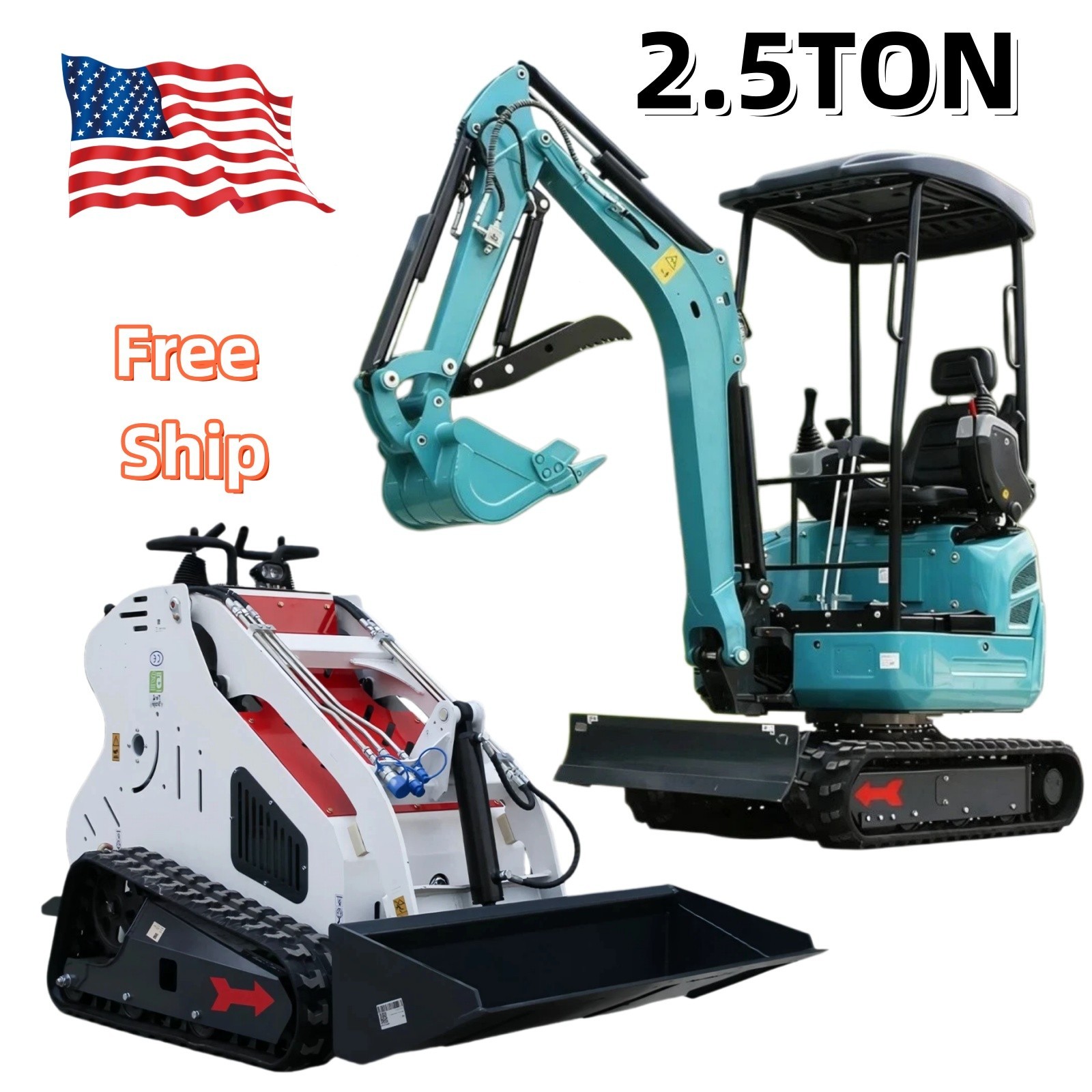 2.5ton Excavator Kubota D902 Engine Side Swing 13.5HP Skid Steer B&S Engine USA