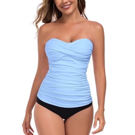 Relleciga Tankini Swimsuits Set for Women Tankini Bathing Suit Vintage 2 Piece Tummy Control Tankini Top with Swim Skirt Push up Swimwear