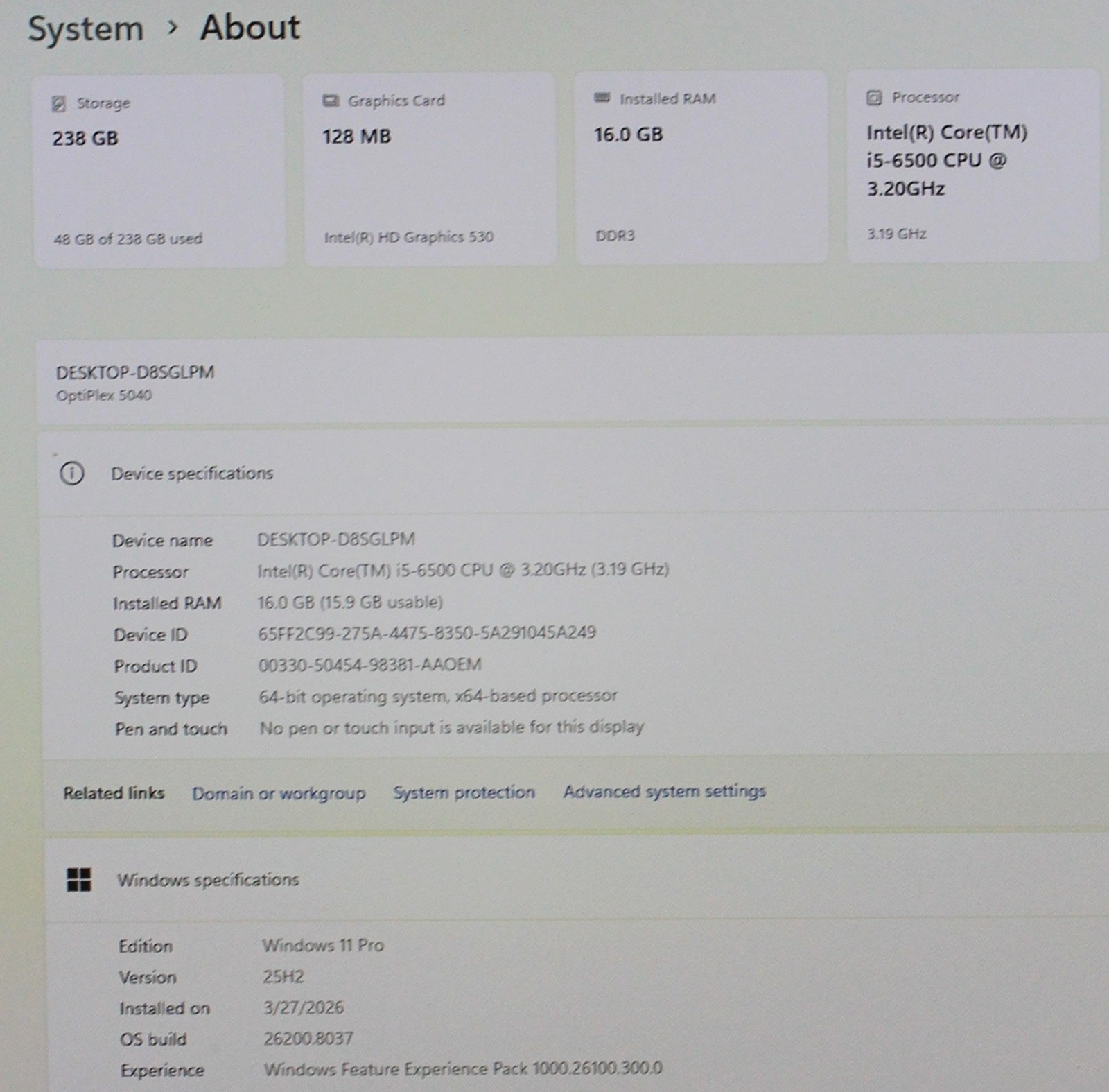 Optiplex 5050 MidTower: i5-6500, 16GB DDR4, 256GB NVMe, Win 11 Pro
