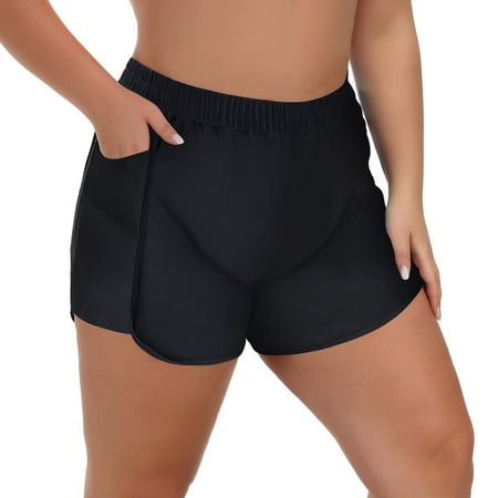 Ocean Blues Women’s High Waisted Swim Shorts Swimsuit Bottoms UPF 50+ Sun Protection Board Shorts Black Tummy Control Bathing Suit for Women