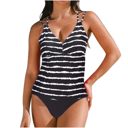 Ruimatai Women’s High Waisted Bikini Set V-Neck Printed Push Up Swimsuit Sexy Tie Side Adjustable Straps Beach Pool Vacation
