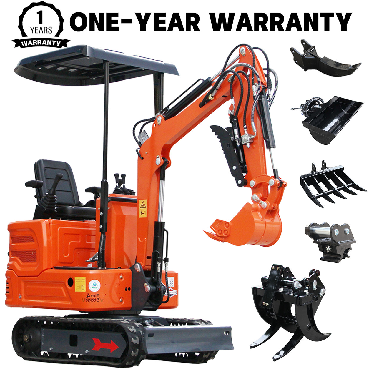 New Mini Excavator 1 T 13.5HP B&S Gas Engine Crawler Digger with Hydraulic Thumb
