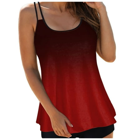 idosla Tankini Tops for Women Swimwear Top Only Tummy Control Bathing Suit Top No Bottom (Available in Plus) (Wine, S)