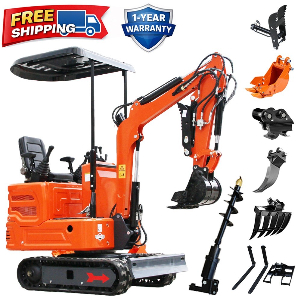 1 Ton Mini Excavator  13.5HP B&S Gasoline Engine Pilot Control w/ Attachments