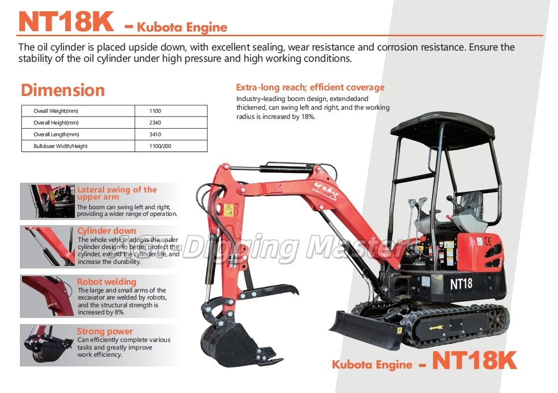 CA Pickup Only Pilot Control AGT NT18 3000 lbs Mini Excavator Kubota D722 Diesel