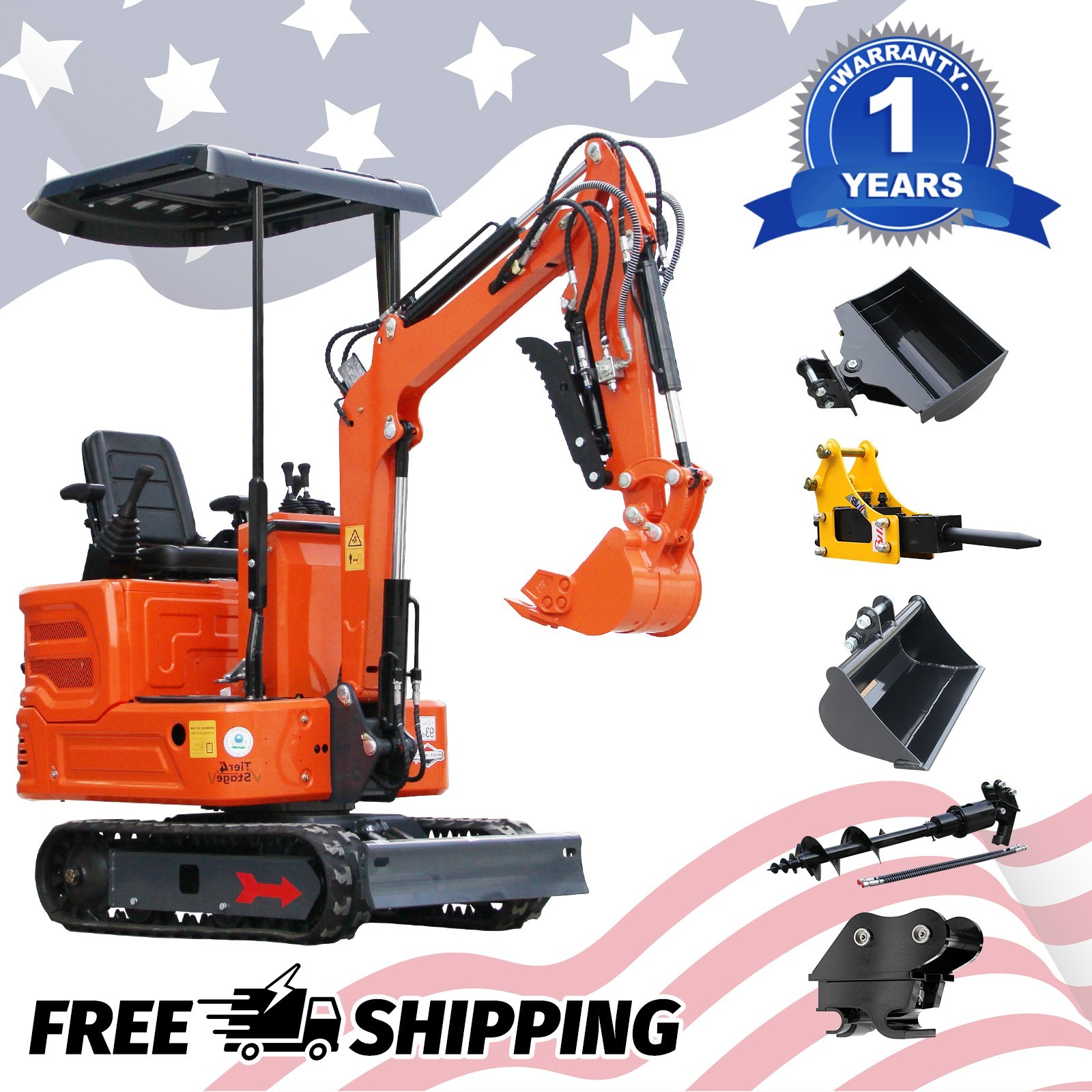 Mini Excavator 2000lb 13.5HP B&S Gas Engine Crawler Digger with Hydraulic Thumb