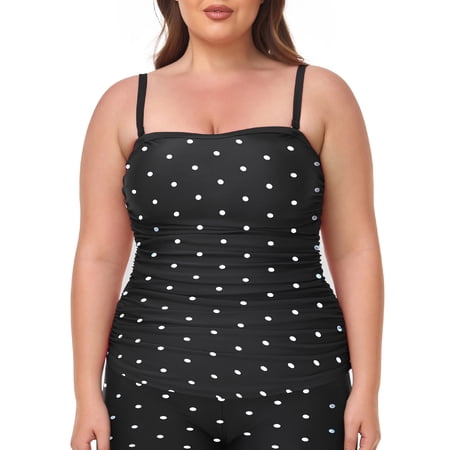 Ocean Blues Women’s Plus Size Bandeau Tankini Top Only Strapless Ruched Swimsuits Top Molded Cups Tankini Bathing Suits for Women 3XL