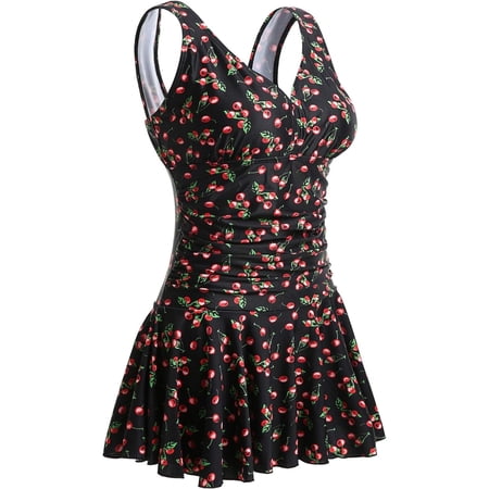 Karight Women’s Plus-Size Flower Printing Shaping Body One Piece Swim Dresses Swimsuit