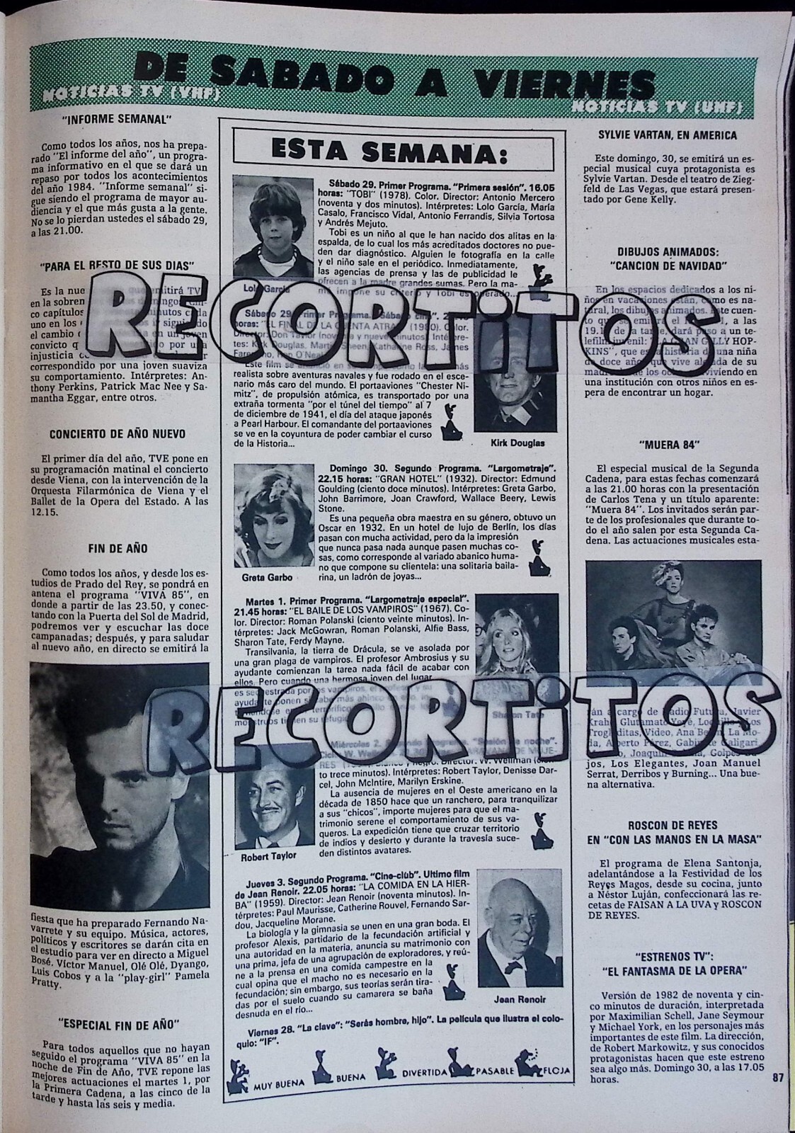 clippings 2106 LOLO GARCIA SHARON TATE MECANO MIGUEL BOSE GRETA GARBO JEAN RENOI