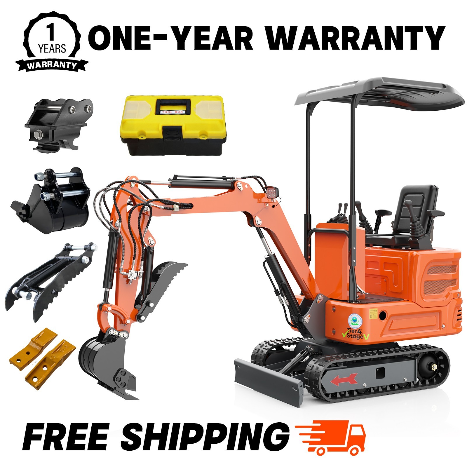 2026 New Mini Excavator 2000lb 13.5HP B&S Hydraulic thumb Quick Hitch USA STOCK