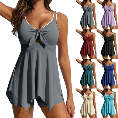 Jsaierl Womens Two Piece Tankini Swimsuits High Waisted Casual Vacation Print Push Up Swimwear Athletic Modest Beachwear with Swim Shorts Tankini Bathing Suits S-2XL