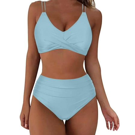 CLOISE Women’s Bikini Swimsuits 2 Piece with Shorts High Waisted Full Coverage Swimwear Crossed Straps Bow with Adjustable Straps Solid Beachwear