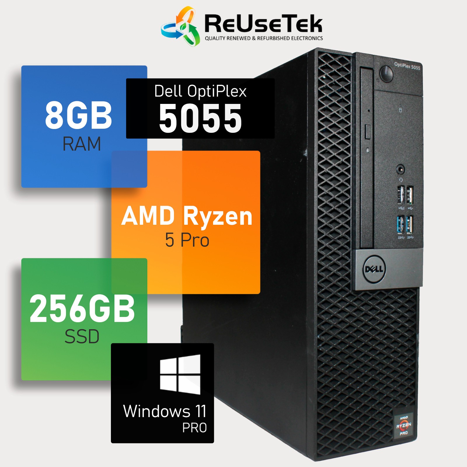 Dell Optiplex 5055 SFF Ryzen 5 Pro 2400G 8GB RAM 256GB SSD Win 11P | Very Good
