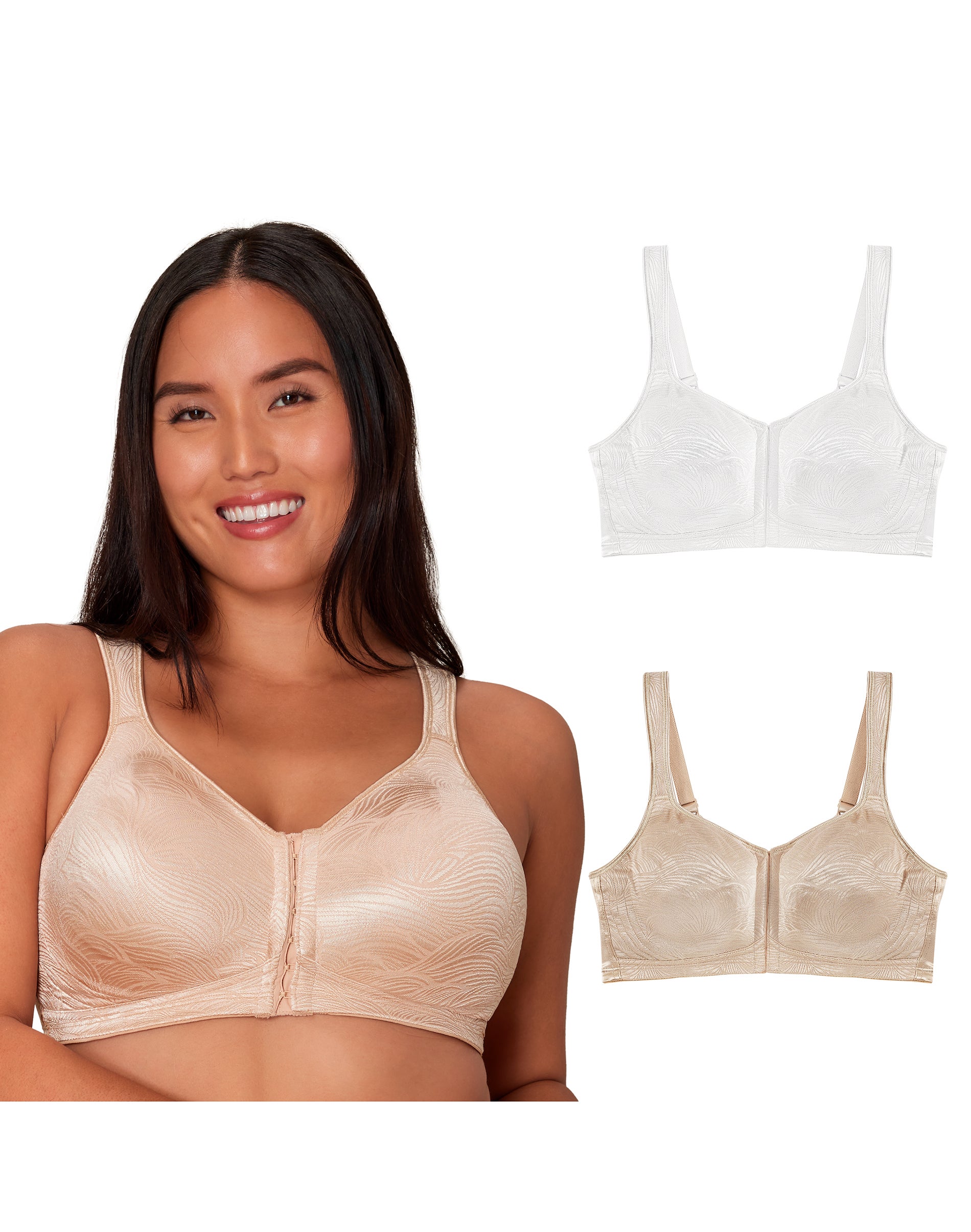 Playtex 18 Hour POWER SUPPORTX Front Close Extra Back Support Wireless Bra, 2-Pack White/Nude 36B Women’s