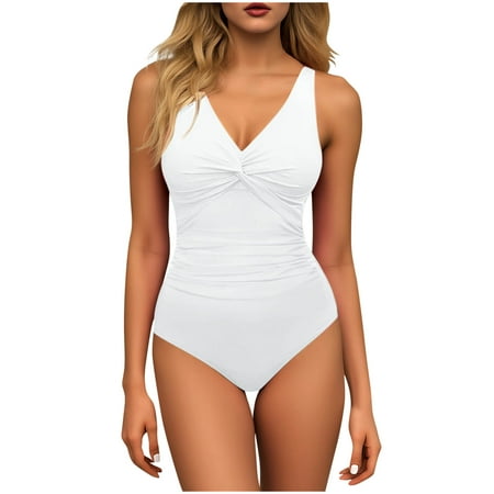 SCSAlgin Swimsuit Women One Piece Tummy Control Bathing Suit for Women Modest V Neck Swimwear