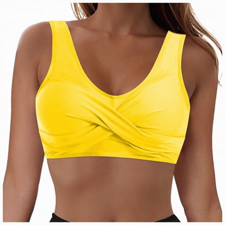 TOWED22 Women’s Push Up V Neck Bikini Tops Criss Cross Back Padded Bathing Suit Top Only Yellow,S