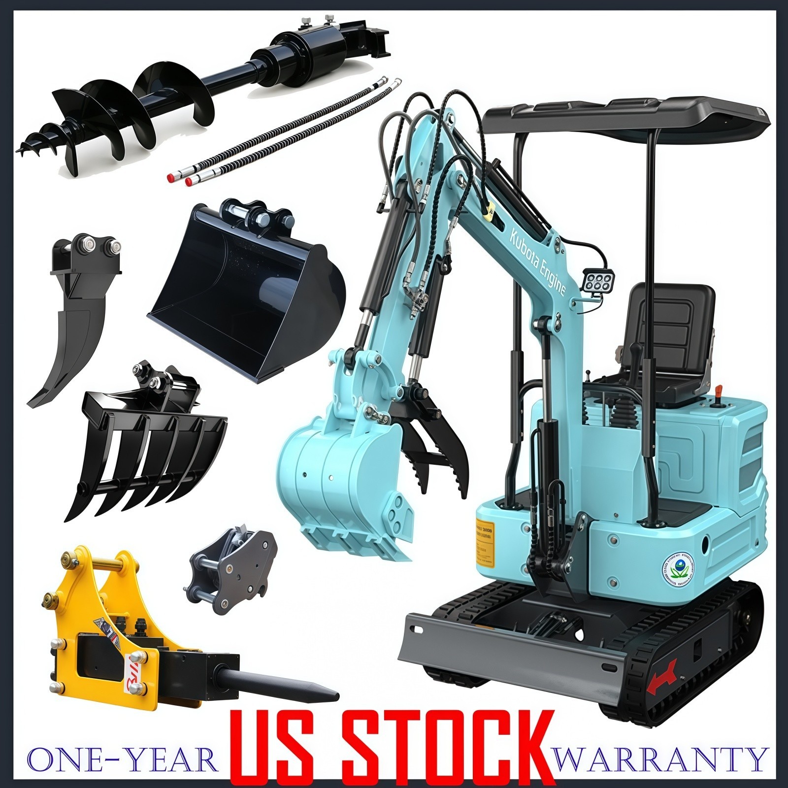 Mini Excavator 1.4 Ton Kubota Diesel Engine EPA W/Hydraulic Thumb Quick Attach