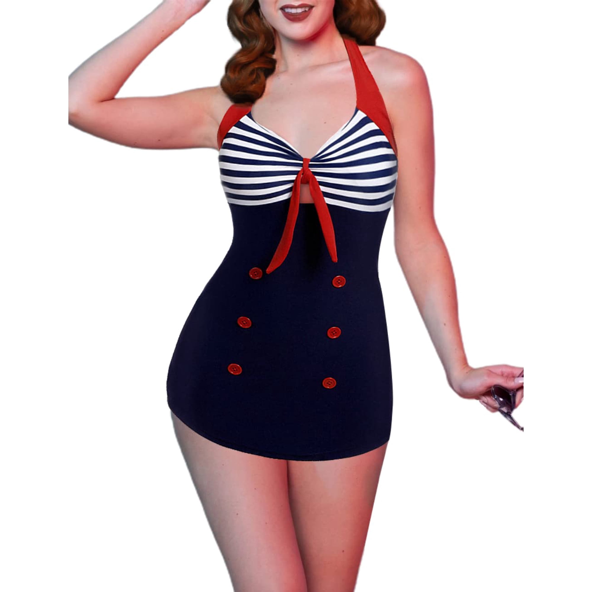 EKOUAER Women’s Lace Up Keyhole Push Up High Waist One Piece Swimsuit Monokini