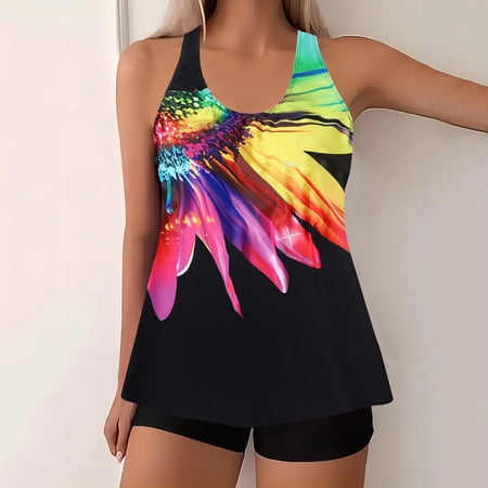 Ailaofu 2026 Women Two Piece Tankini Swimsuit Tummy Control Plus Size Long Torso Top and High Waisted Boy Shorts Bathing Suits