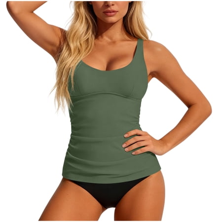 Oplxuo Two Piece Swimsuit Women Tummy Control Tankini Bathing Suit Full Coverage Slim Swim Suits Modest Swimwear with Bottom