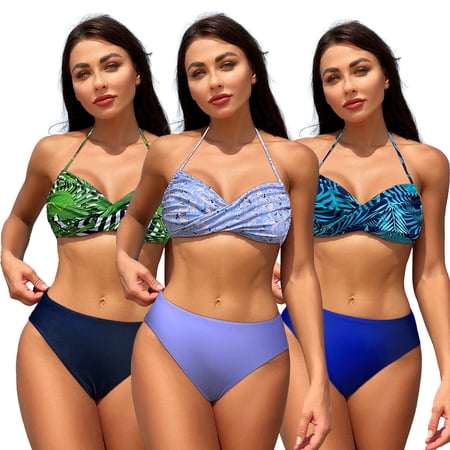 FJUCHAI Women’s Swimsuits Set String Two Piece Halter Top Triangle Bikini Set Adjustable Straps Quick-Drying Swimsuit Bathing Suits