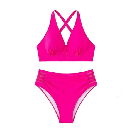 CLOISE Womens Swimsuits Bikini Sets Plus Size 2 Piece Swimwear with Shorts High Waist Full Coverage Crossed Straps Solid Bathing Suit Beachwear