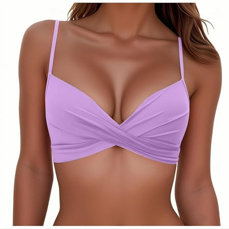 Plcasen Twist Bikini Tops for Women Push Up Swimsuit Top Lace Up Padded Bathing Suit Tops Only