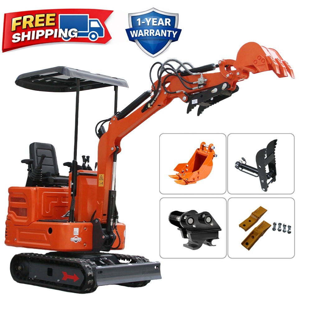 1 Ton Mini Excavator Pilot Control B&S Gasoline w/ Attachments US for Sale