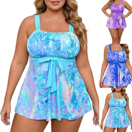 Viluyesy Womens One Piece Swimsuit (XL-4XL), Tummy Control Flowy Swim Dress Plus Size Summer Beach Bathing Suit Light Blue