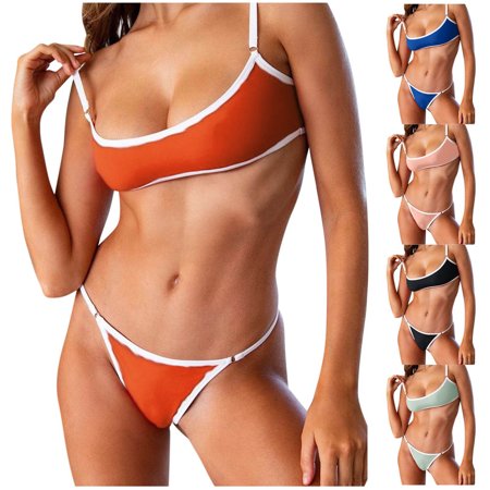 Bixock Swimsuit for Women,Bikinis Sets for Women,Women’s Swimsuit Vintage Solid Color 2 Piece Strap Swimsuit with Thong Bottom Bikini Set Swimwear