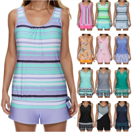 lcziwo on Sale Clearance 2025 Tankini Swimsuits for Women 2025 Summer Sleeveless Backless Tops and Shorts 2 Piece Sets Fashion Graphic Print Bathing Suits Vacation Outfits Green XXL