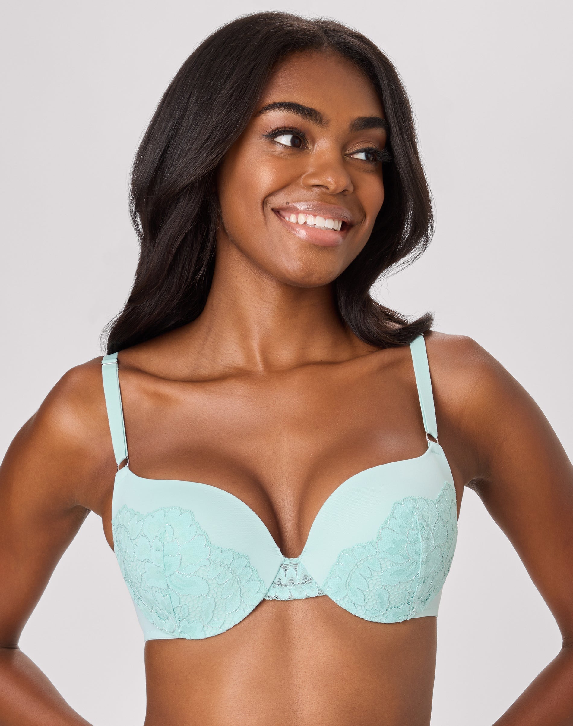 Maidenform Push Up & In Underwire Push-Up Bra Blue Spearmint W/ Silver 36C Women’s