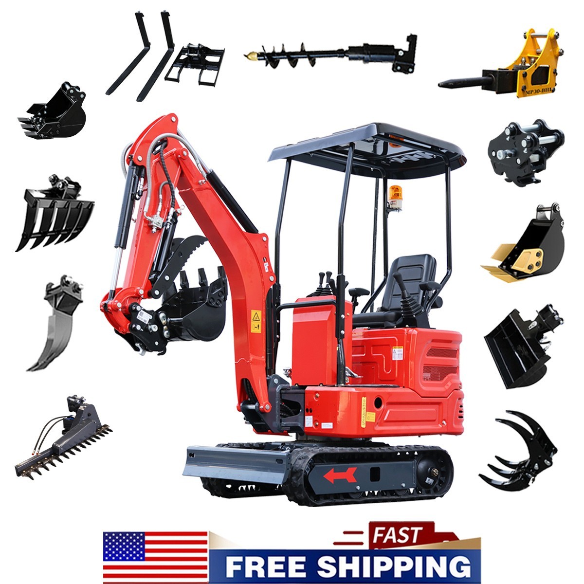 1.4 Ton Mini Excavator Kubota Diesel Side Swing Pilot Control CW Attachment Kits